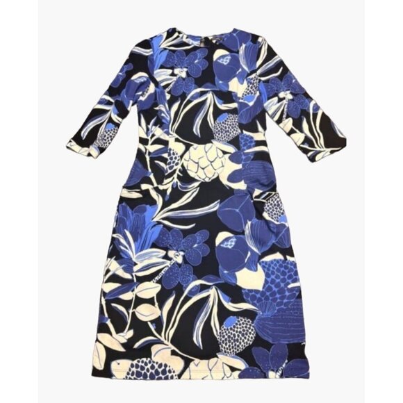 J. McLaughlin Dress Size Small Blue Catalina Cloth Large Floral Pattern 3/4 Slee - Picture 4 of 5